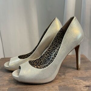 Jessica Simpson Shimmering Cream Peep-Toe Heels